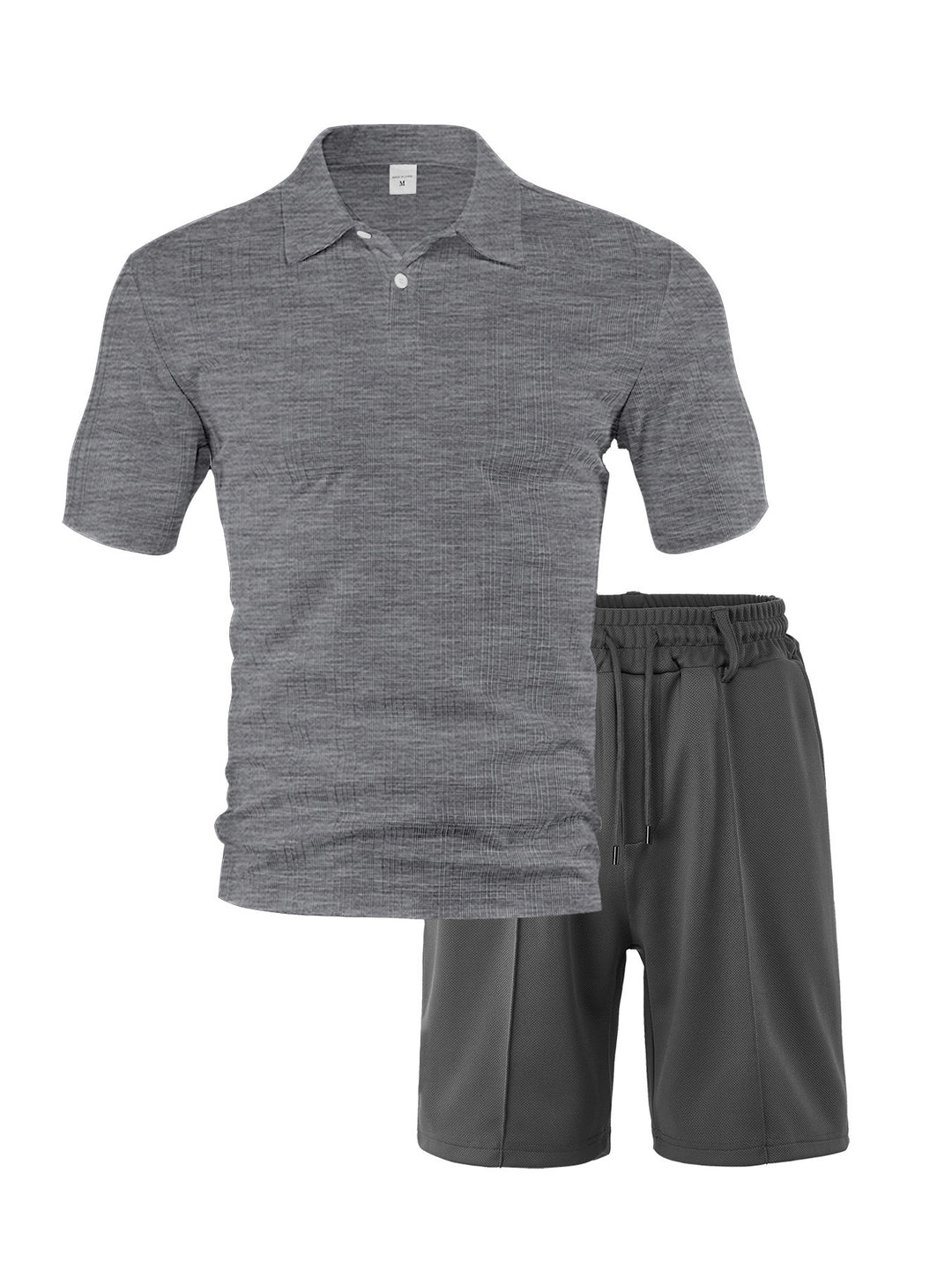 Men's two-piece summer travel set with textured short-sleeve polo shirt and functional mesh shorts Mune Fashion