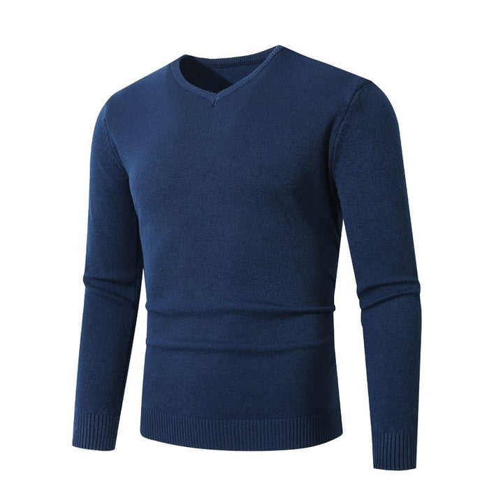 Men's Slim Fit Fine Knit V-Neck Sweater with Ribbed Cuff and Breathable Cotton Blend Mune Fashion