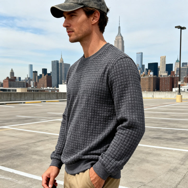 Men's textured waffle knit sweater made of cotton blend with round neckline Mune Fashion