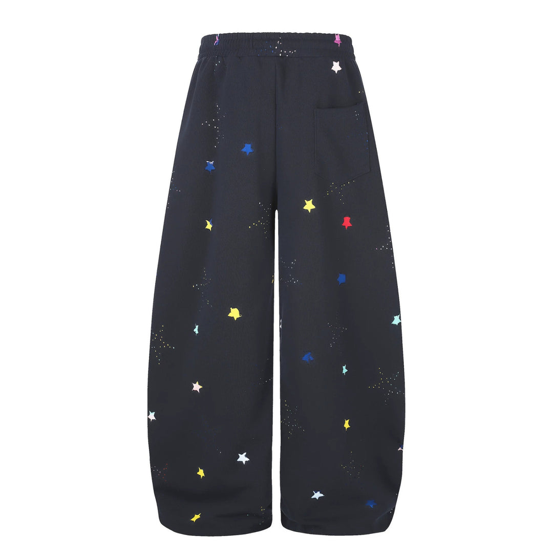 Women's extra wide palazzo capri sweatpants with star print, comfort waistband, and adjustable hem.
