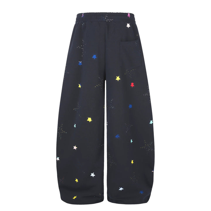 Women's extra wide palazzo capri sweatpants with star print, comfort waistband, and adjustable hem.