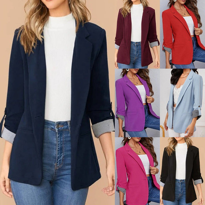 Ladies slim fit blazer with three-quarter sleeves and rolled cuffs Mune Fashion