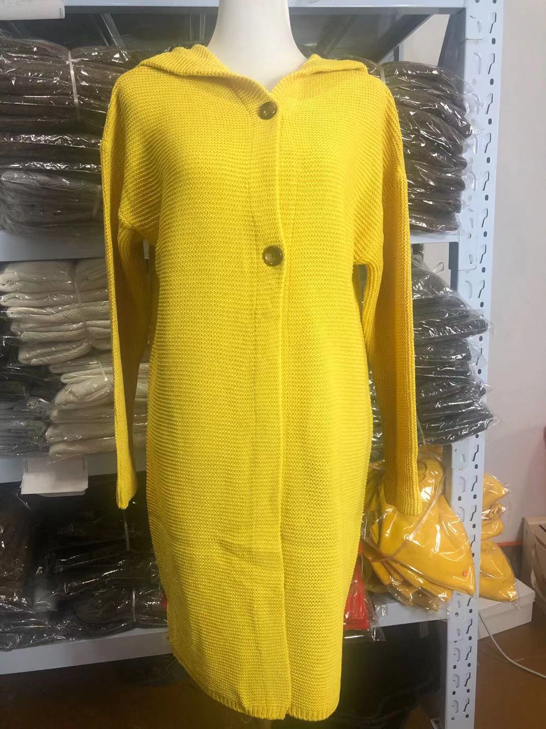 Women's Hooded Knit Coat with Oversized Cut and Button Placket Mune Fashion