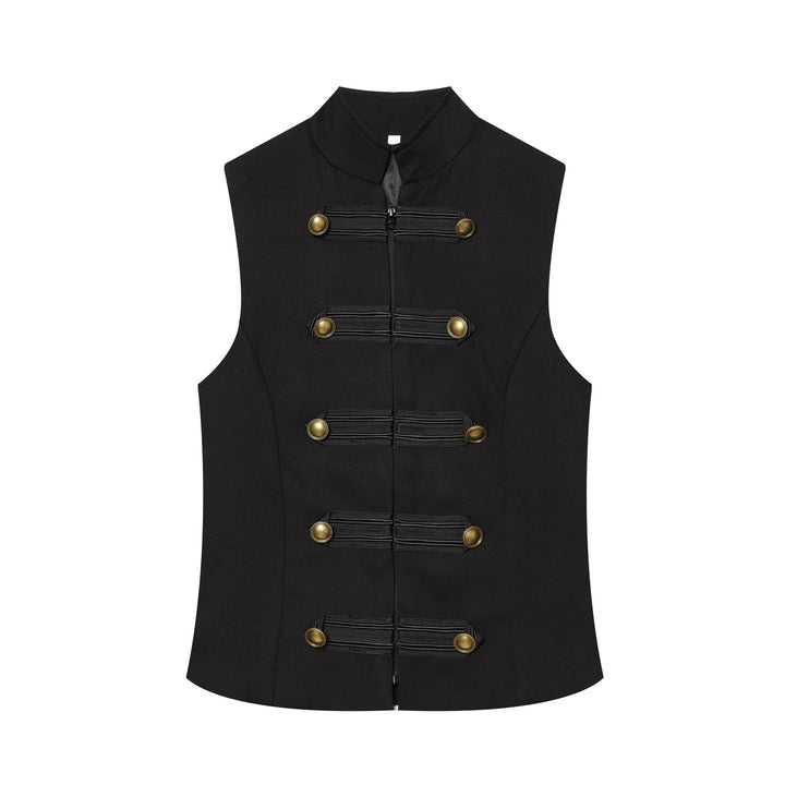 Women's Fitted Military Vest with Stand-Up Collar and Decorative Straps Mune Fashion