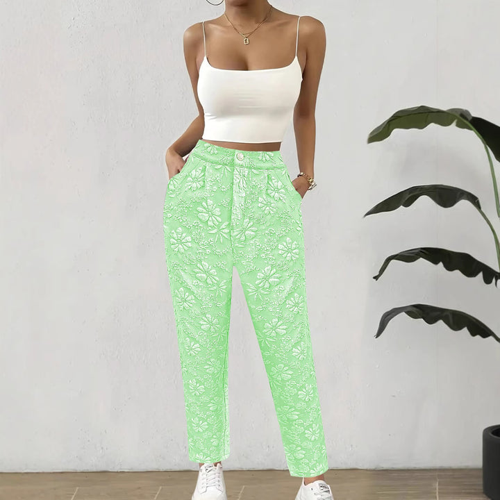 Women's high-waisted pleated trousers with floral jacquard and straight leg Mune Fashion