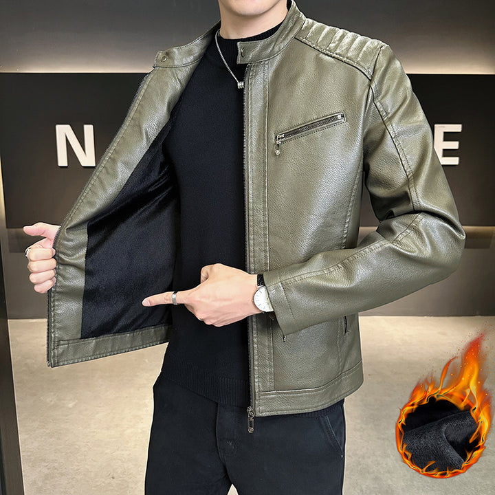 Men's Stylish Faux Leather Jacket with Practical Stand-Up Collar Mune Fashion