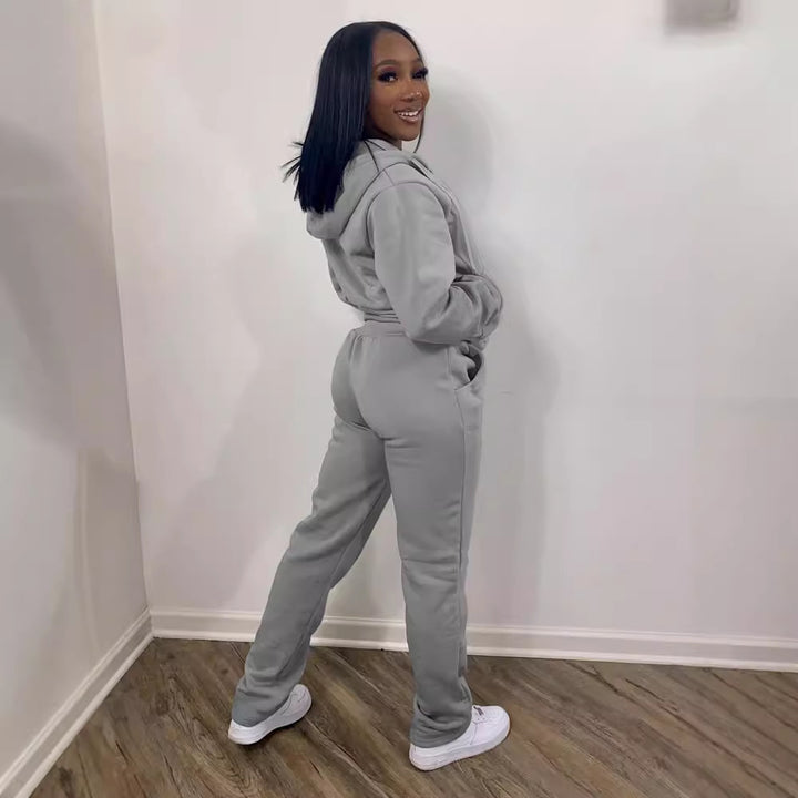 Women's Comfort Zip Hoodie with High Waist Bootcut Jogging Pants Set Mune Fashion
