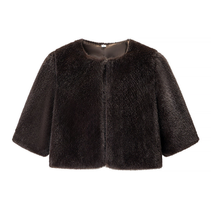 Ladies Short-Cut Faux Fur Bolero with 3/4 Sleeves Mune Fashion