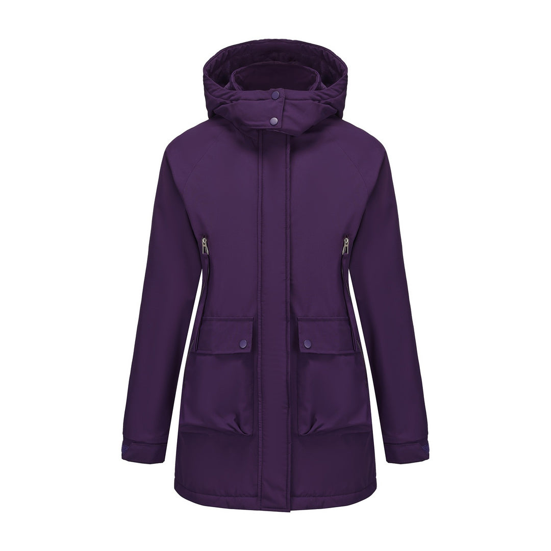 Women's lightweight hooded parka with concealed two-way zipper and patch pockets Mune Fashion