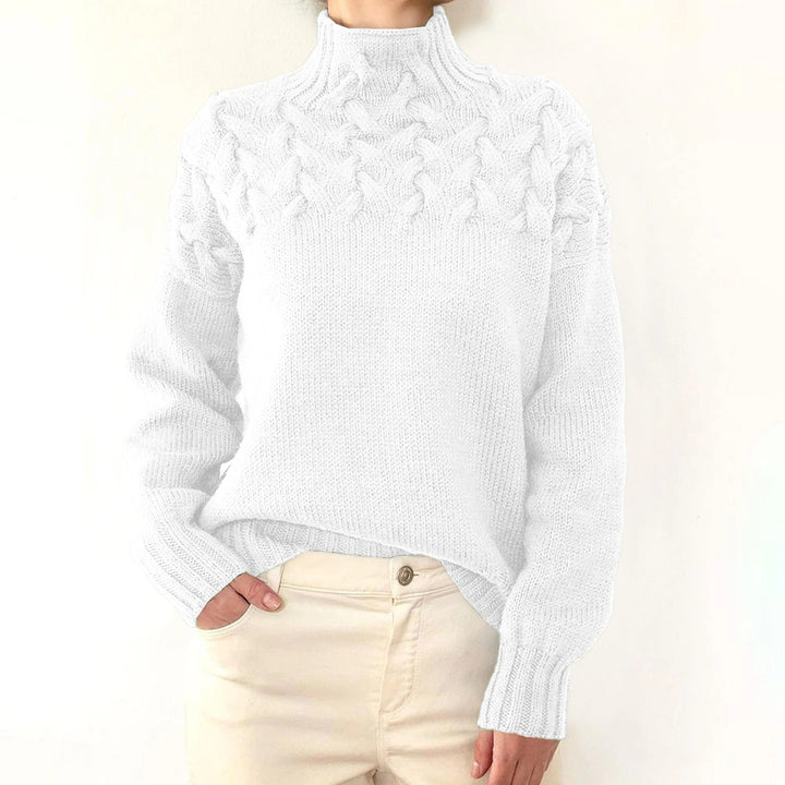 Ladies knit sweater with cable structure and high turtleneck Mune Fashion