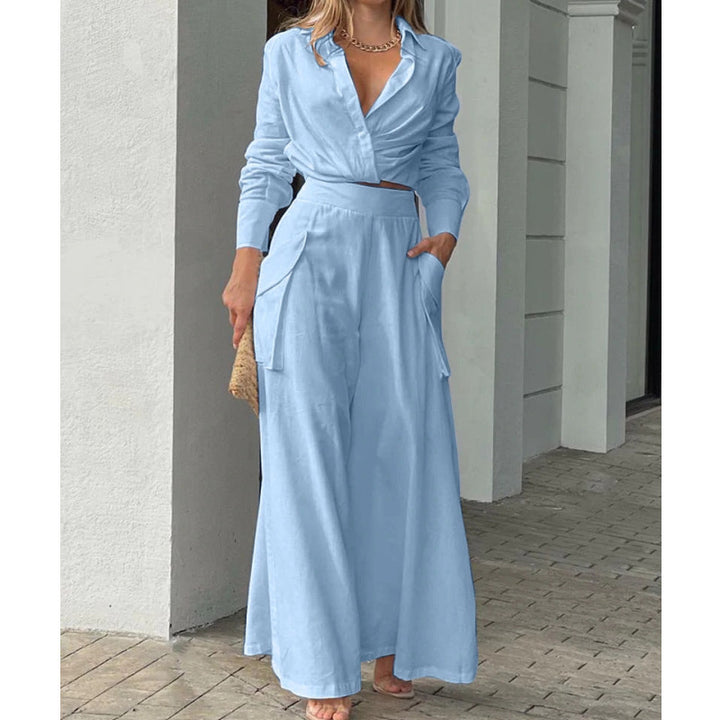 Women's high-waisted wide Palazzo pants with side cargo pocket and flowing silhouette
