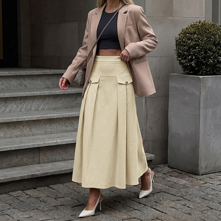 Women Elegant Pleated Skirt with Belt Details Mune Fashion