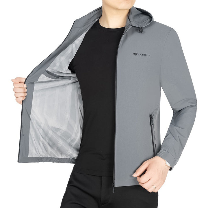 Men's Lightweight Softshell Functional Jacket with Hood Water-repellent Breathable Mune Fashion