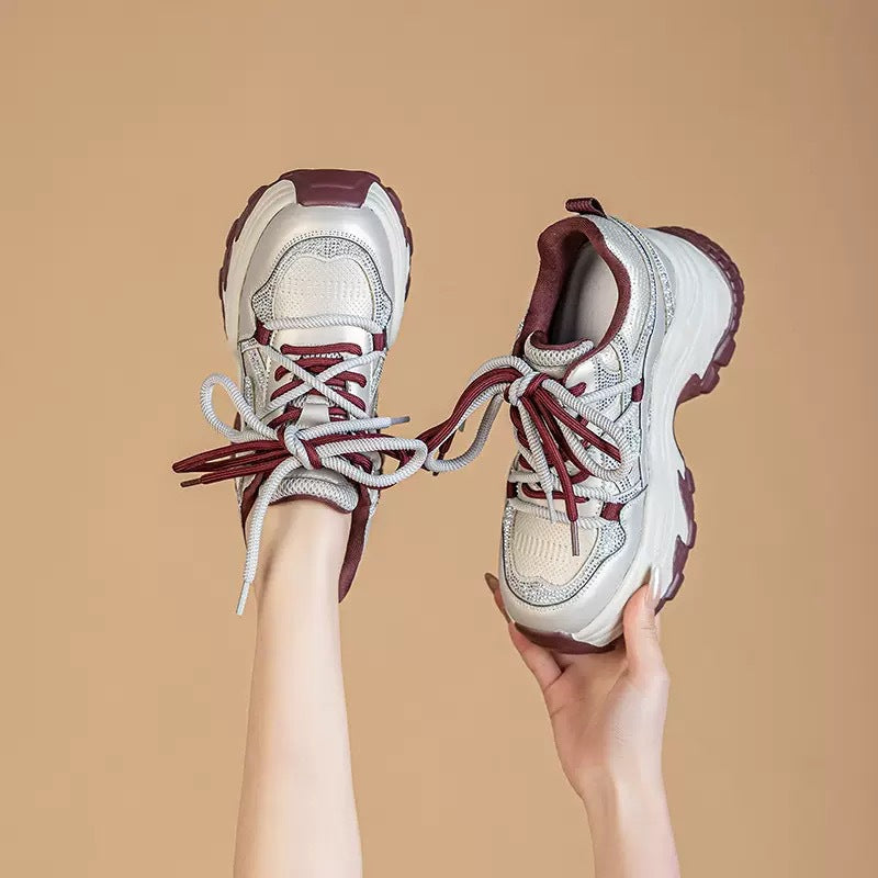 Ladies Trendy Chunky Sneakers with Double Cushioning and Breathable Mesh Upper Mune Fashion