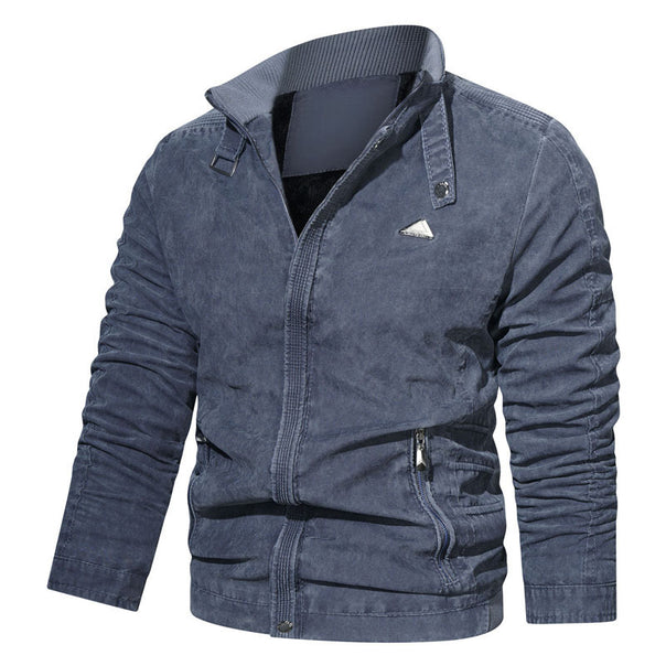 Men's Light Cotton Blend Zip Jacket with Stand Collar and Zipper Pockets Mune Fashion