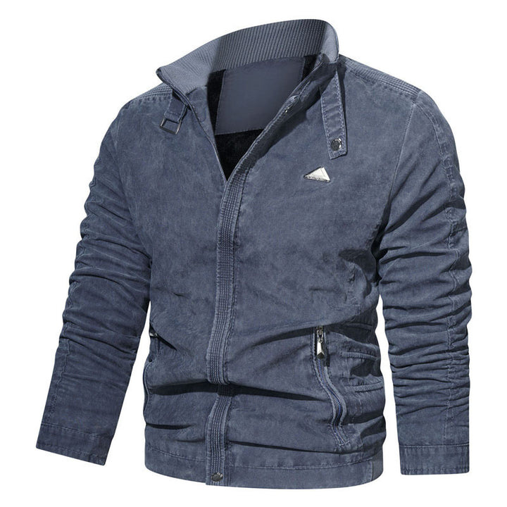 Men's Light Cotton Blend Zip Jacket with Stand Collar and Zipper Pockets Mune Fashion