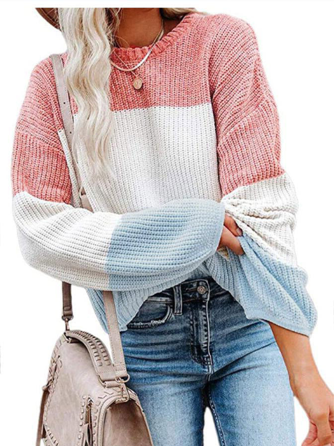 Women Oversize Colorblock Knit Sweater with Balloon Sleeves Mune Fashion