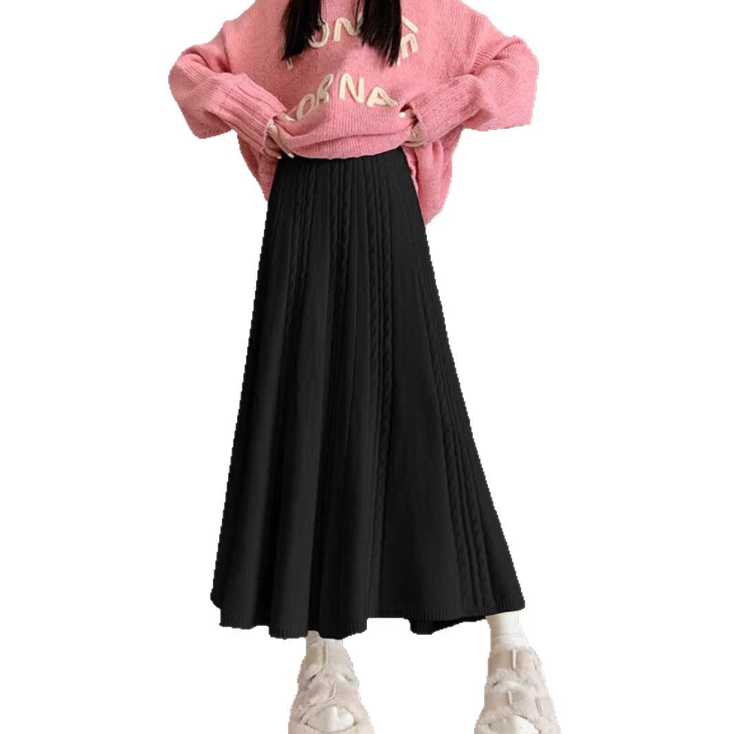Women's Long Knit Skirt with Fine Rib Pattern Mune Fashion