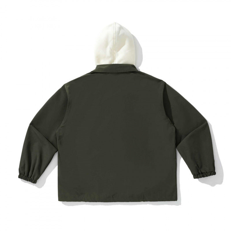 Unisex Two-Layer Overshirt Jacket with Attached Fleece Hood and Snap Button Placket Mune Fashion