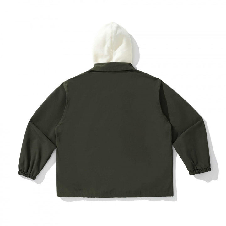 Unisex Two-Layer Overshirt Jacket with Attached Fleece Hood and Snap Button Placket Mune Fashion