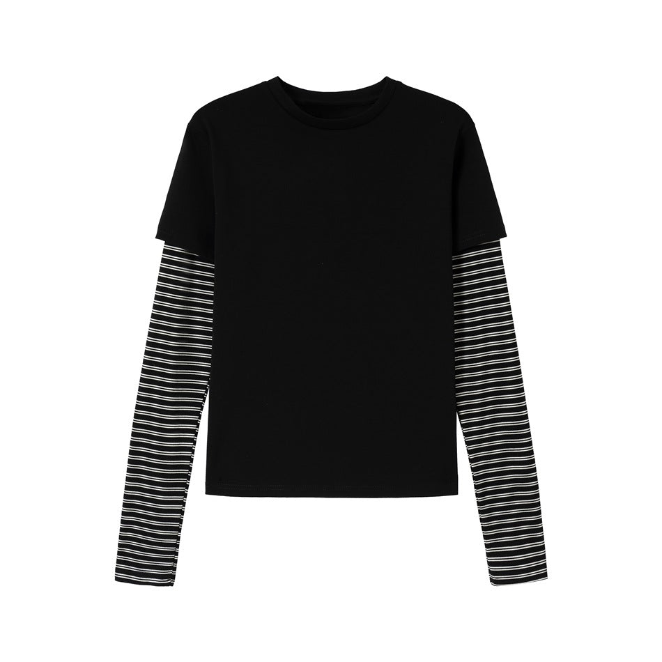 Unisex Layering-Long Sleeve Shirt with Striped Insert Sleeves and Short Sleeve Overlay Mune Fashion