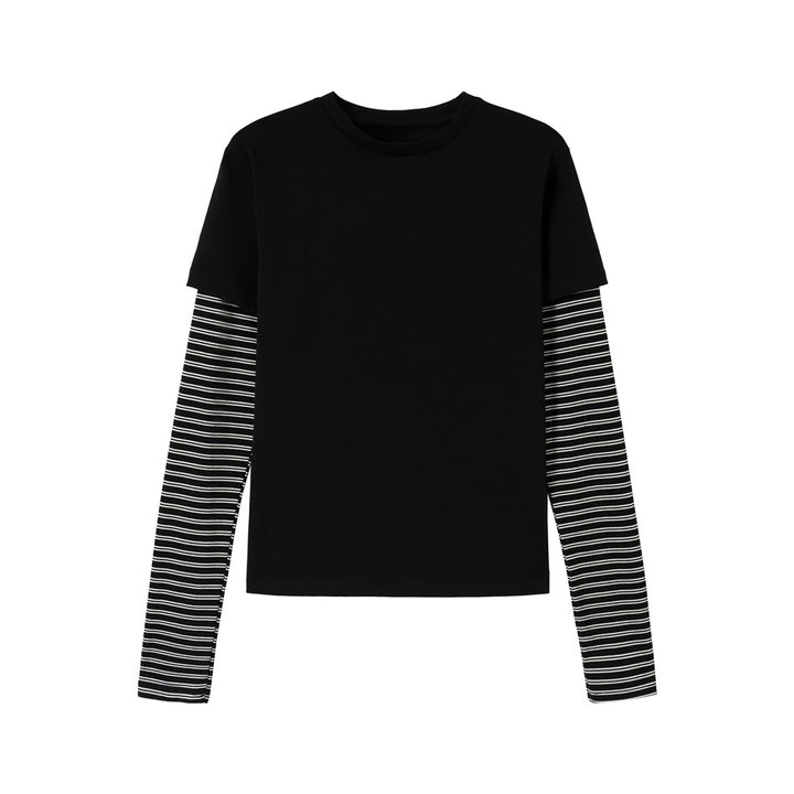 Unisex Layering-Long Sleeve Shirt with Striped Insert Sleeves and Short Sleeve Overlay Mune Fashion