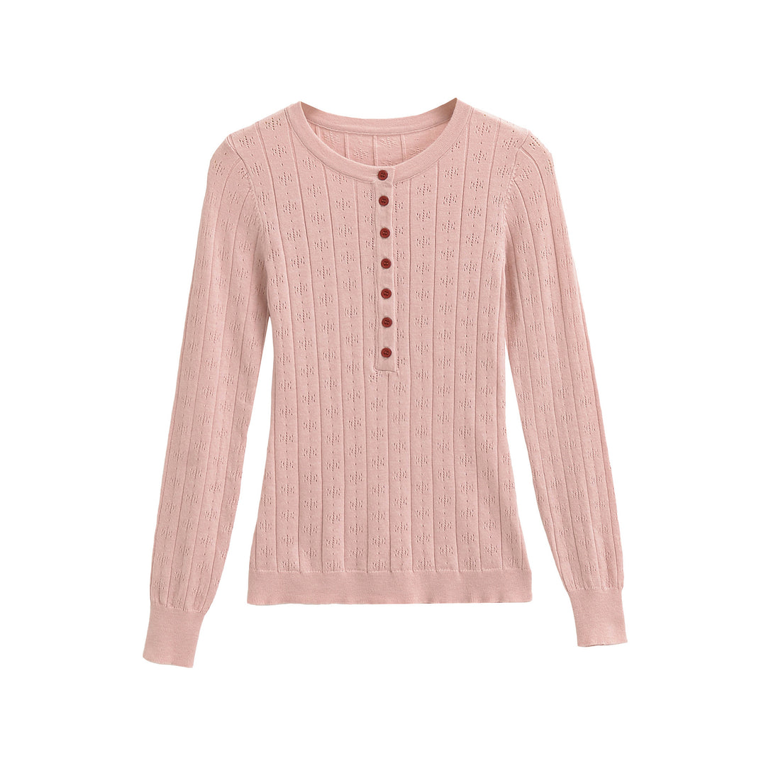 Women's fine knit long sleeve with button placket and textured knit Mune Fashion