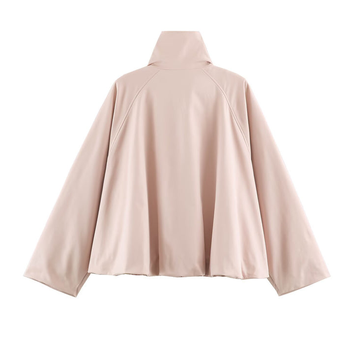 Women's Boxy Short Blouson with High Stand-Up Collar and Zipper Drune