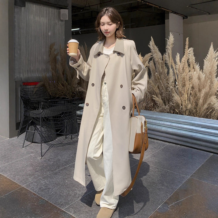 Women Long Cut Minimalist Trench Coat with Soft Fall, Dropped Shoulders and Adjustable Sleeve Straps Mune Fashion