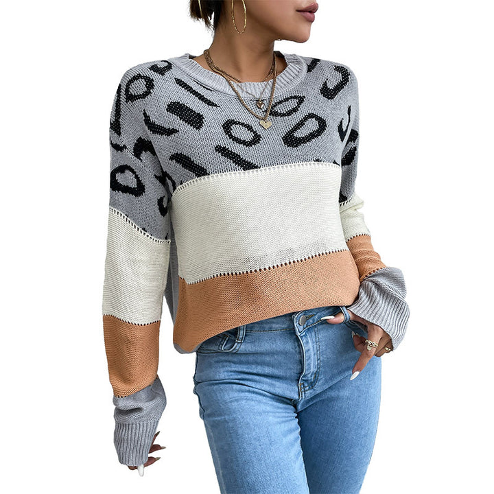 Women's knitted sweater with leopard pattern and block stripes Mune Fashion