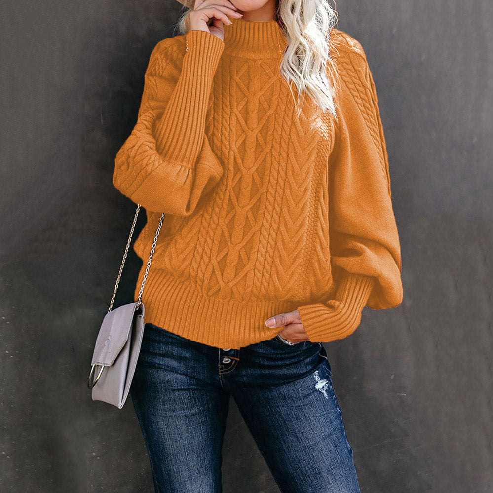 Women's cable knit sweater with turtleneck and balloon sleeves Mune Fashion