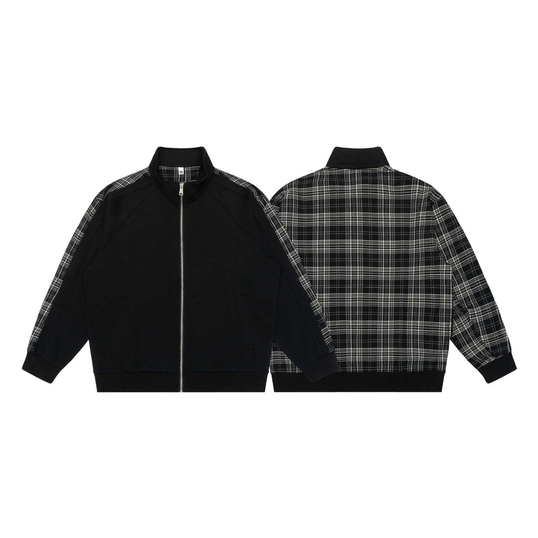Women's sweat jacket with stand-up collar and checked shoulder stripe Mune Fashion