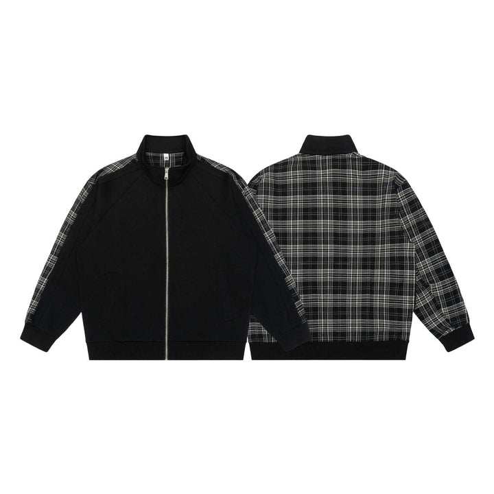 Women's sweat jacket with stand-up collar and checked shoulder stripe Mune Fashion