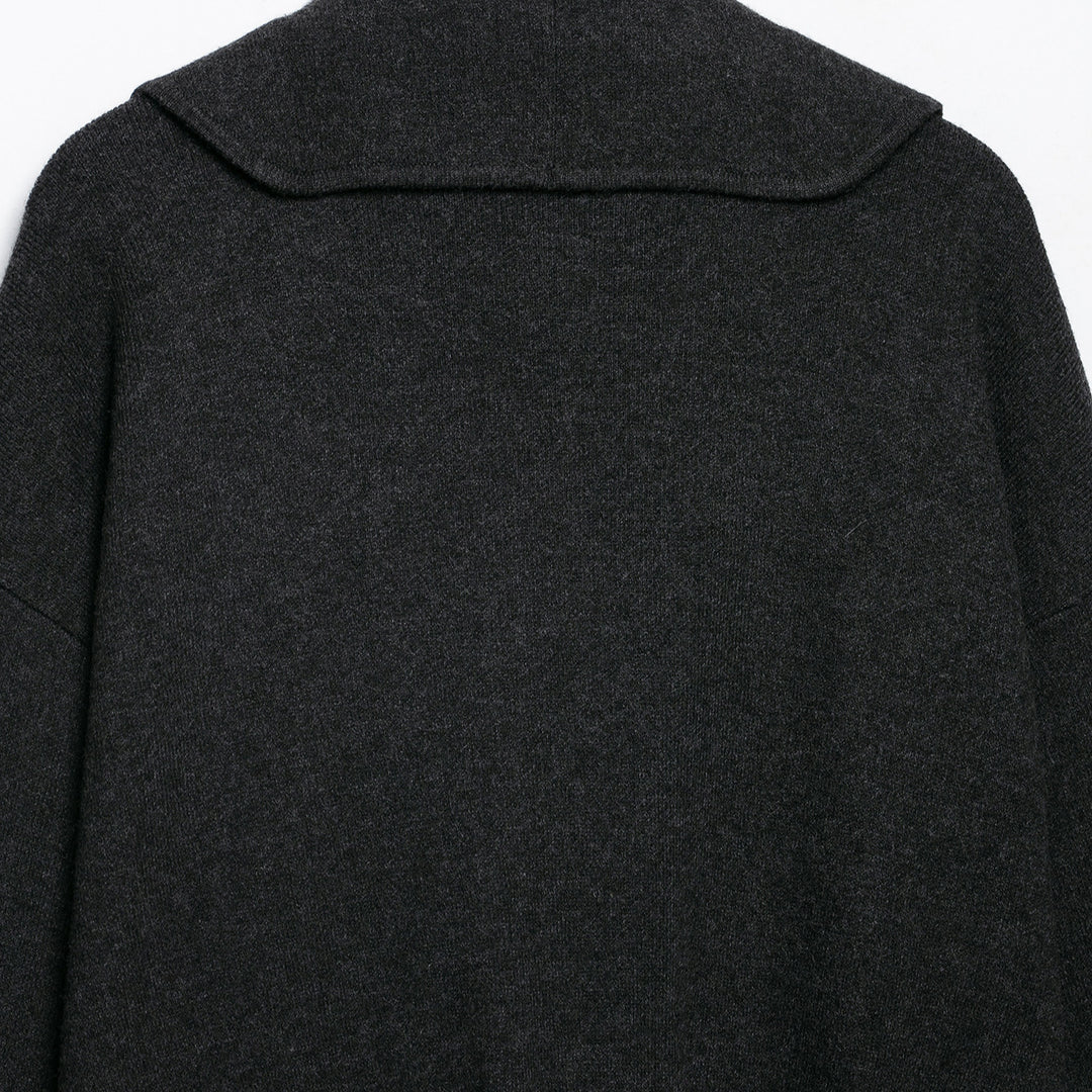 Women's short cut open wool blend cardigan with large shawl collar and boxy cropped silhouette Mune Fashion