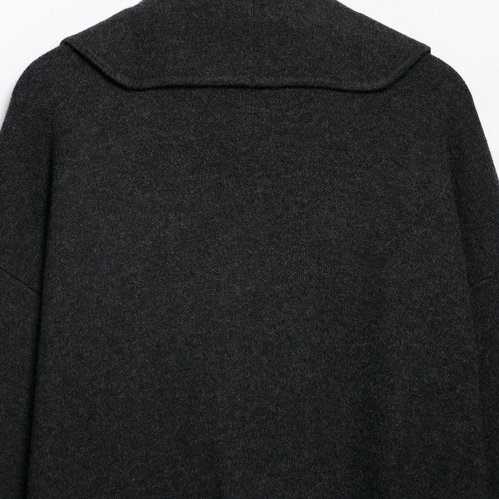 Women's short cut open wool blend cardigan with large shawl collar and boxy cropped silhouette Mune Fashion