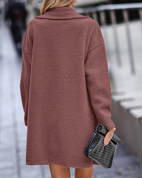 Women's Oversize Teddy Coat with Notched Lapel and Double-Breasted Cut Drune
