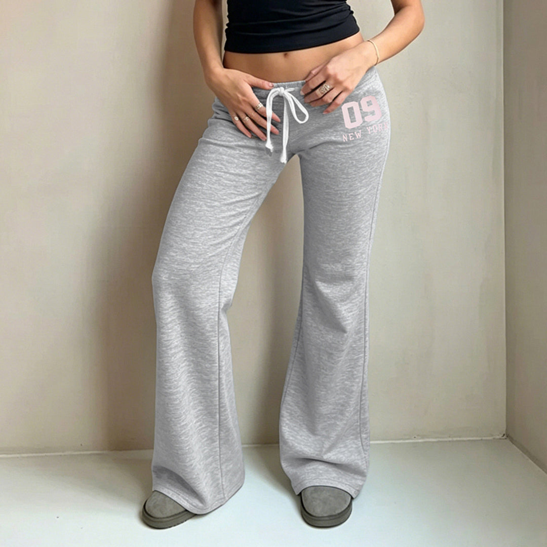 Women's High-Waisted Sweat Flare Pants with Drawstring and Bell Bottom Mune Fashion