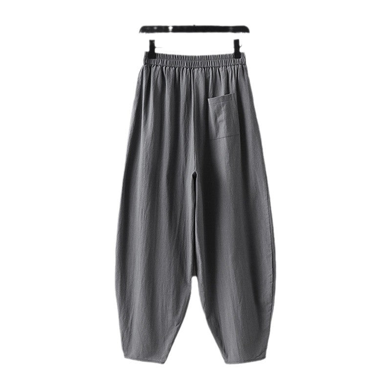 Women Lightweight Linen Harem Pants with Elastic Waistband and Narrow Tapered Ankles Mune Fashion