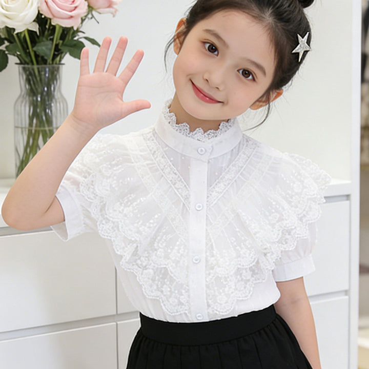 Girls elegant ruffle blouse with lace trim Mune Fashion