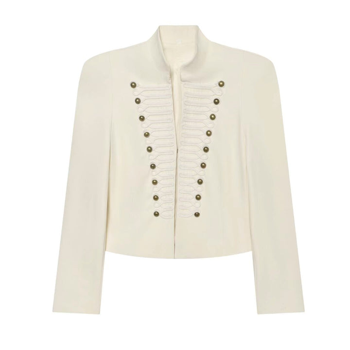 Women's short blazer in hussar style with stand-up collar and decorative galloon details Mune Fashion