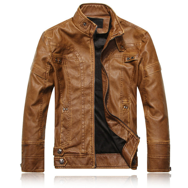 Men's leather jacket in pilot bomber style with stand-up collar and vintage look Mune Fashion