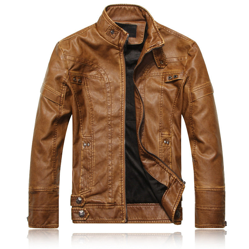 Men's leather jacket in pilot bomber style with stand-up collar and vintage look Mune Fashion