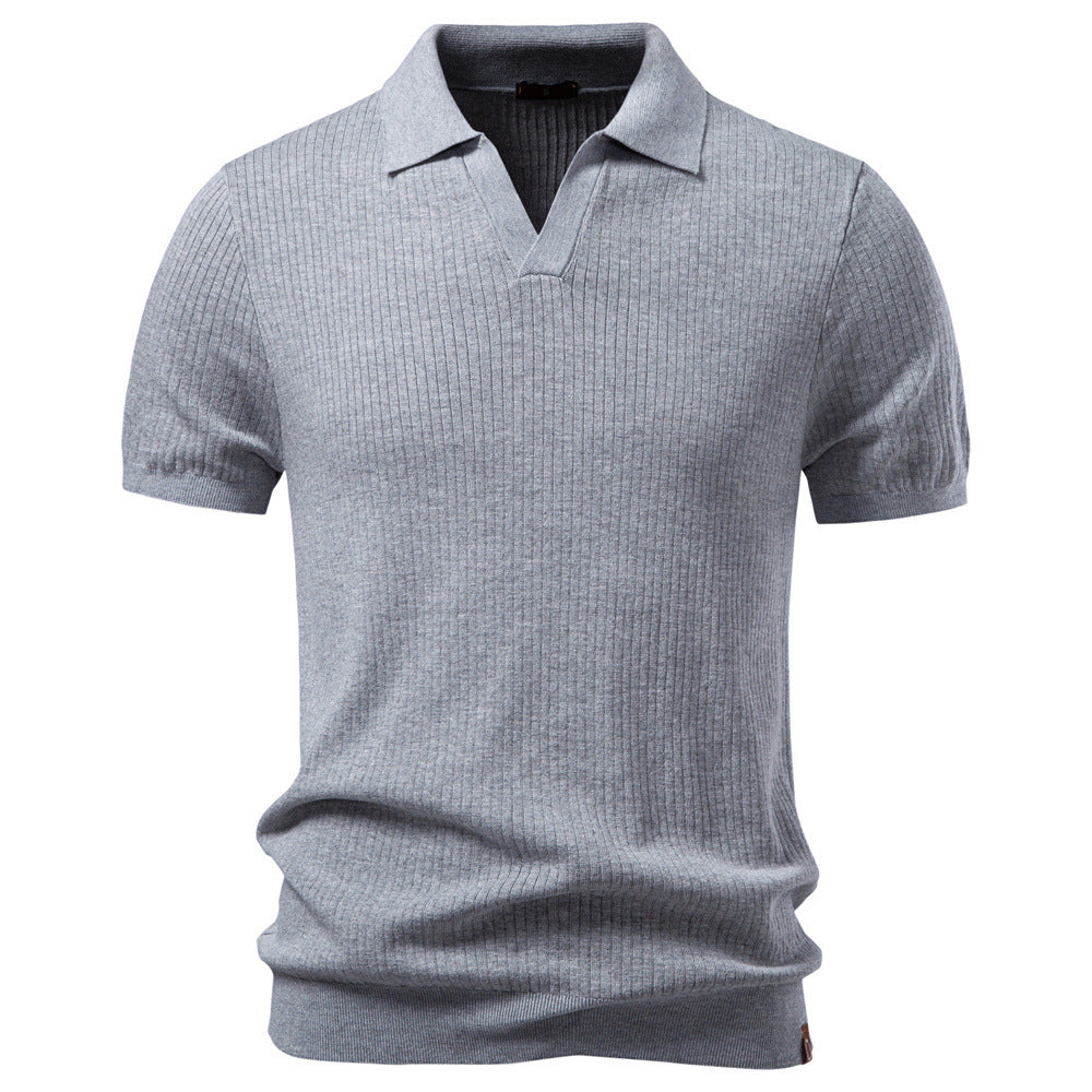 Men's fine ribbed short-sleeve polo shirt with open Kent collar Mune Fashion