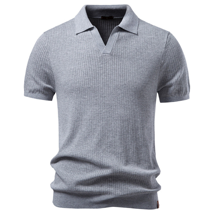 Men's fine ribbed short-sleeve polo shirt with open Kent collar Mune Fashion