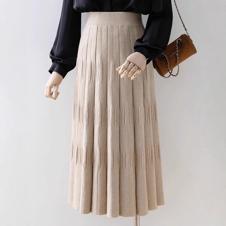 Ladies Elegant Pleated Midi Skirt with High Waist Mune Fashion