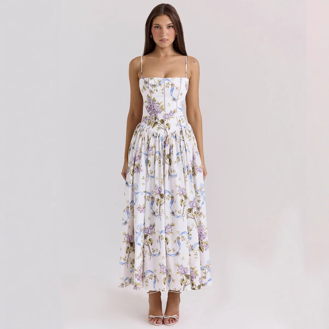 Ladies nan fitted maxi dress with corset top and fine spaghetti straps Mune Fashion