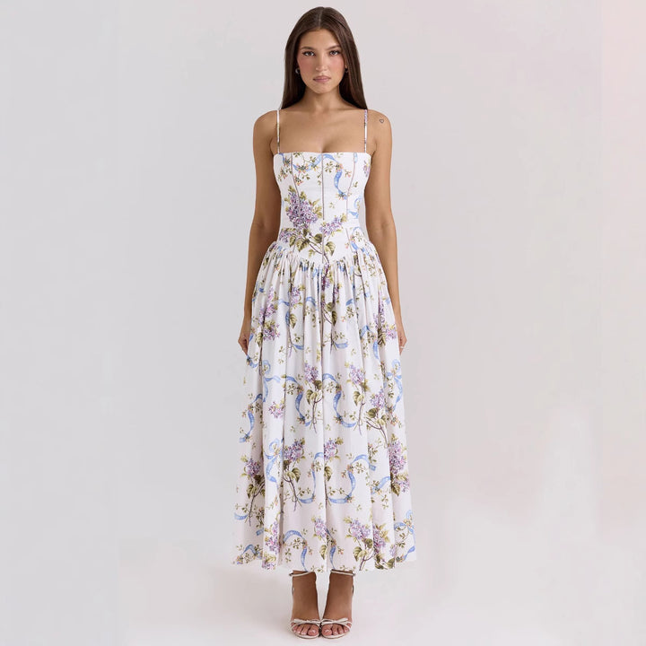 Ladies nan fitted maxi dress with corset top and fine spaghetti straps Mune Fashion