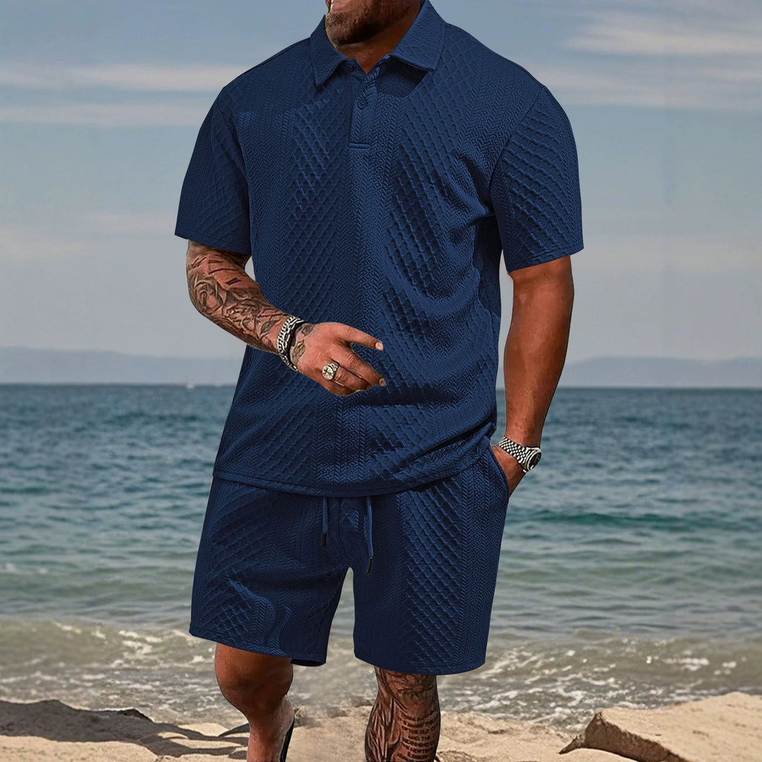 Men's textured jacquard polo shirt short sleeves slim fit with polo collar Mune Fashion
