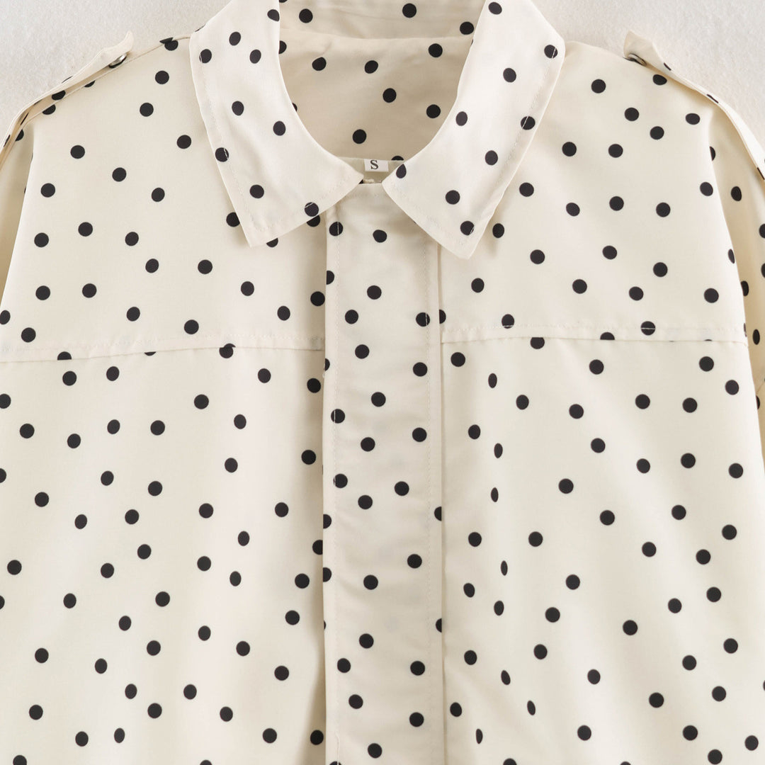 Ladies Polka Dot Cropped Blazer with Shirt Collar and Epaulettes Mune Fashion