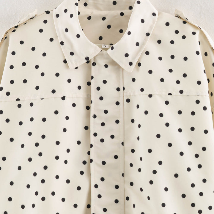Ladies Polka Dot Cropped Blazer with Shirt Collar and Epaulettes Mune Fashion